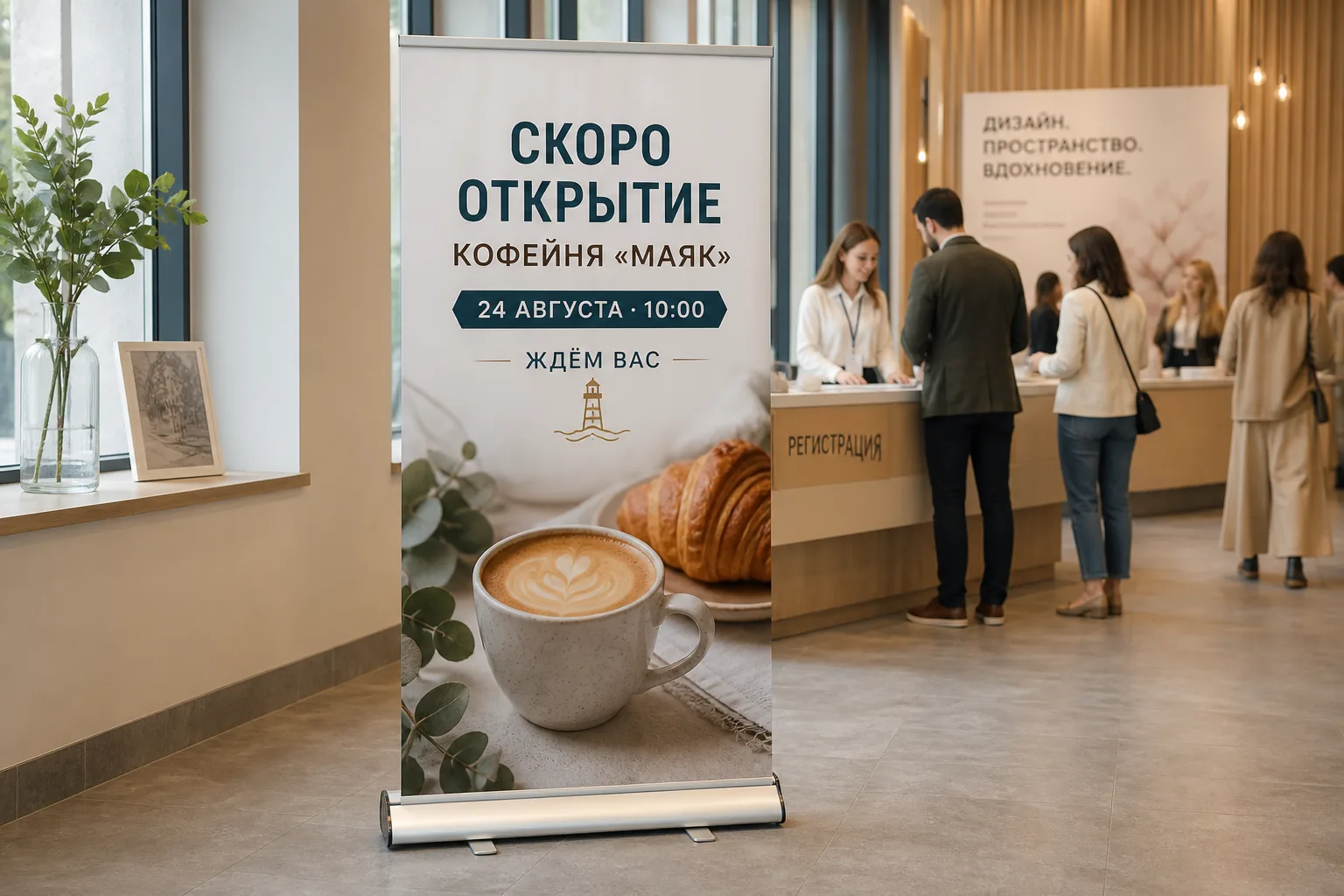Roll-up с афишей мероприятия в зоне регистрации; для заказа в Обнинске