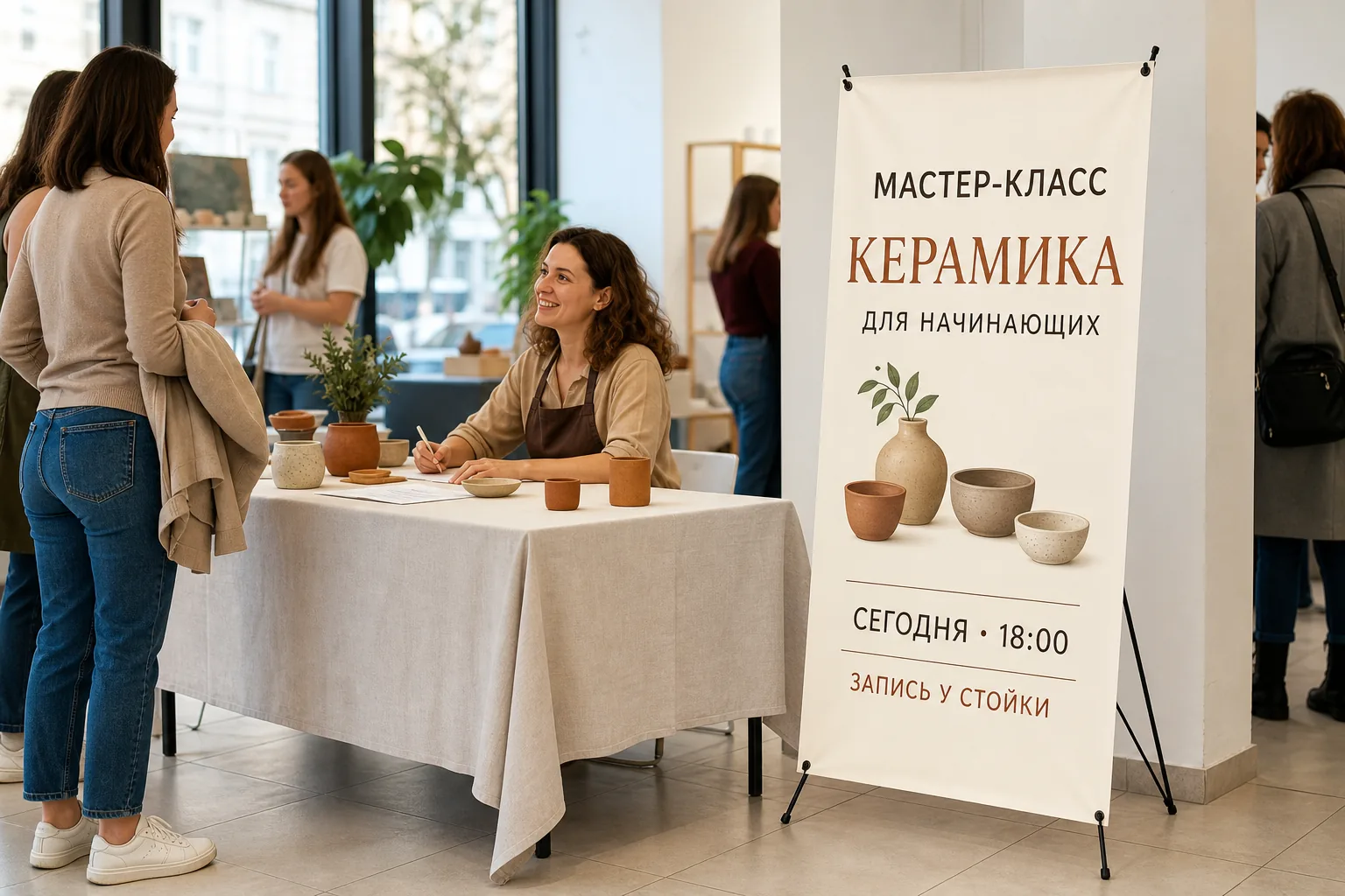 Стенд «Паук» с рекламой в небольшой промозоне; для заказа в Обнинске