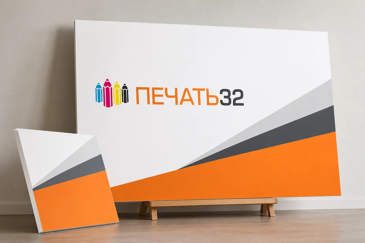 Жёсткие панели из пенокартона с фирменной печатью ПЕЧАТЬ32 и видимым белым торцом; для заказа в Обнинске